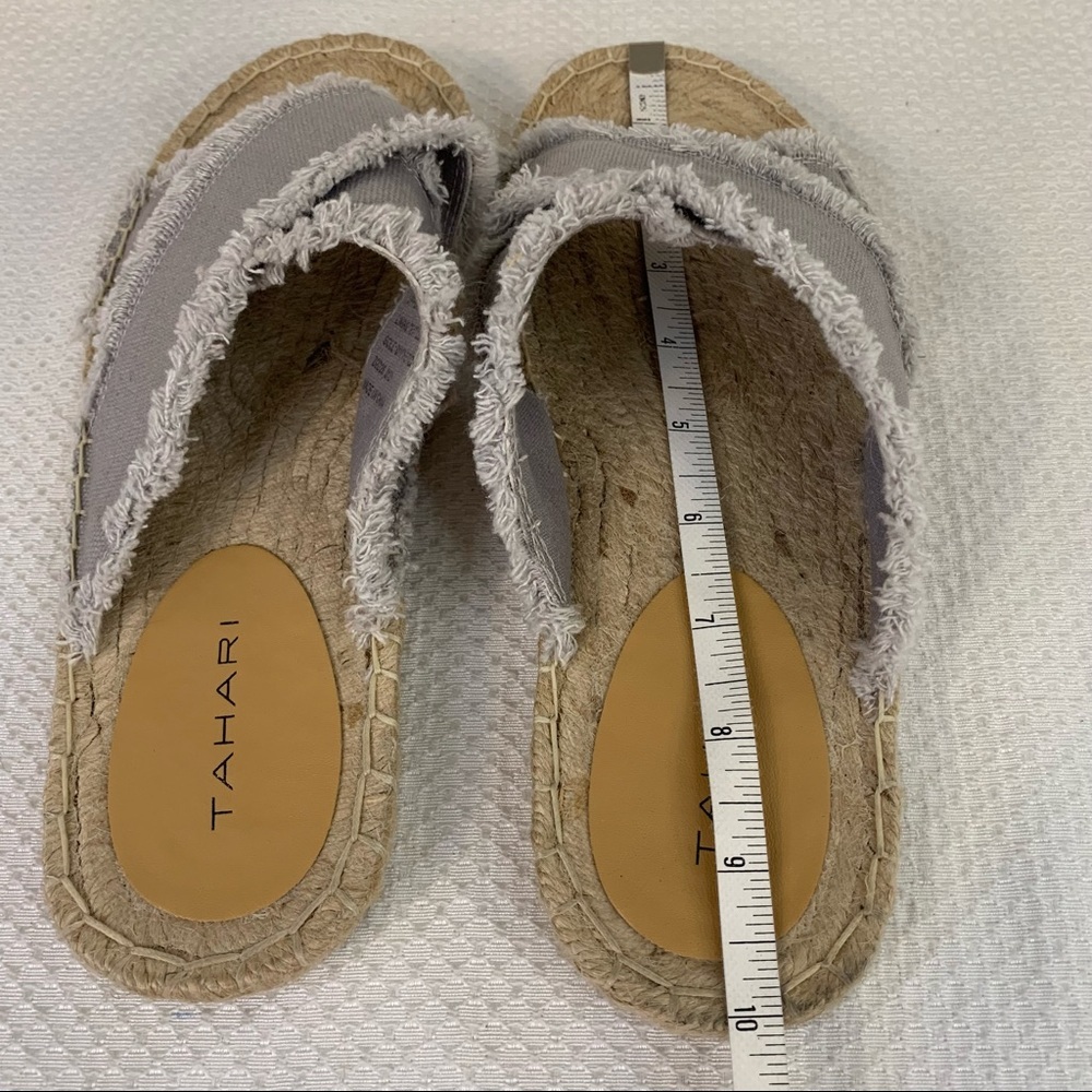 Tahari Saran Criss Cross Fringe Espadrille Slip On Sandal Gray 8 - Picture 12 of 12